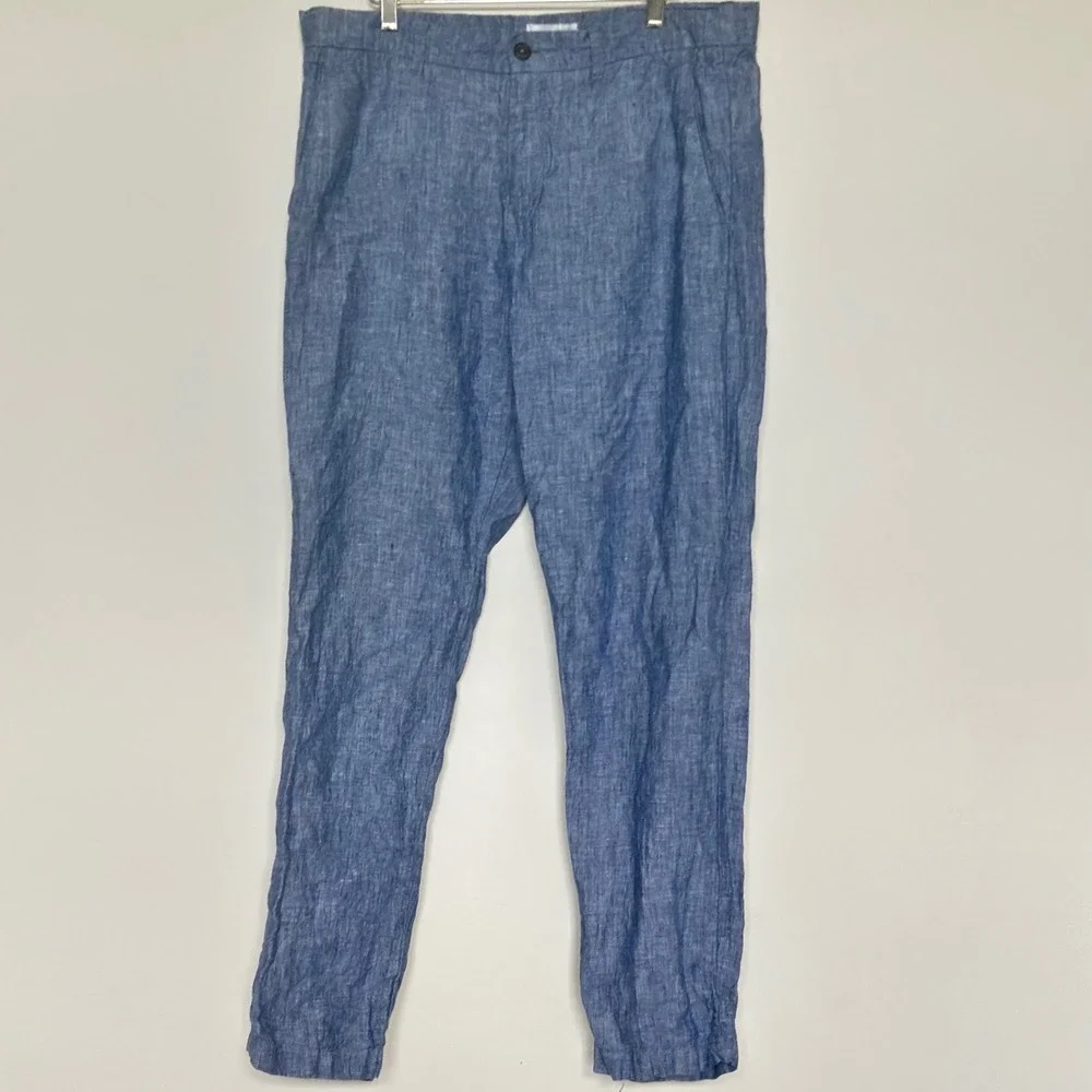 Men's Blue Linen-Blend Casual Trousers